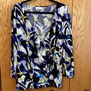 Calvin Klein 3/4 sleeve top, black/multi, size XL